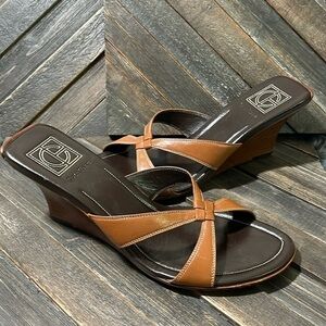 Cole Haan Carolina Strappy Wedge Sandals Mules Tan Light Brown Sz. 10